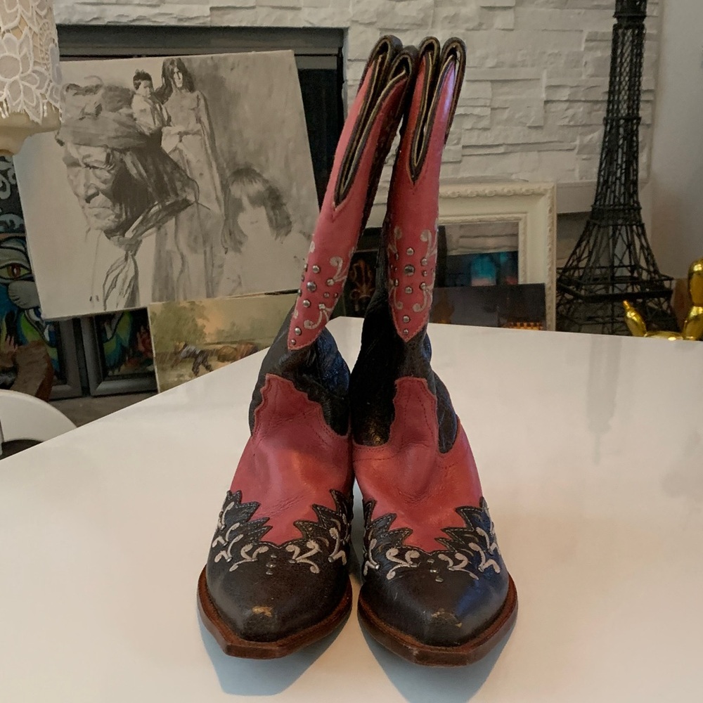 Tony Lama Women’s Cowboy Boots – Pink & Brown Embroidered, Size 5 B - Picture 5 of 12